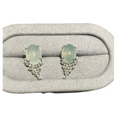 Eostre Type A Green Jadeite and Diamond Earrings in 18k White Gold