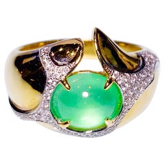 Anello Eostre Tipo A con giadeite verde e diamanti in oro giallo 18 carati