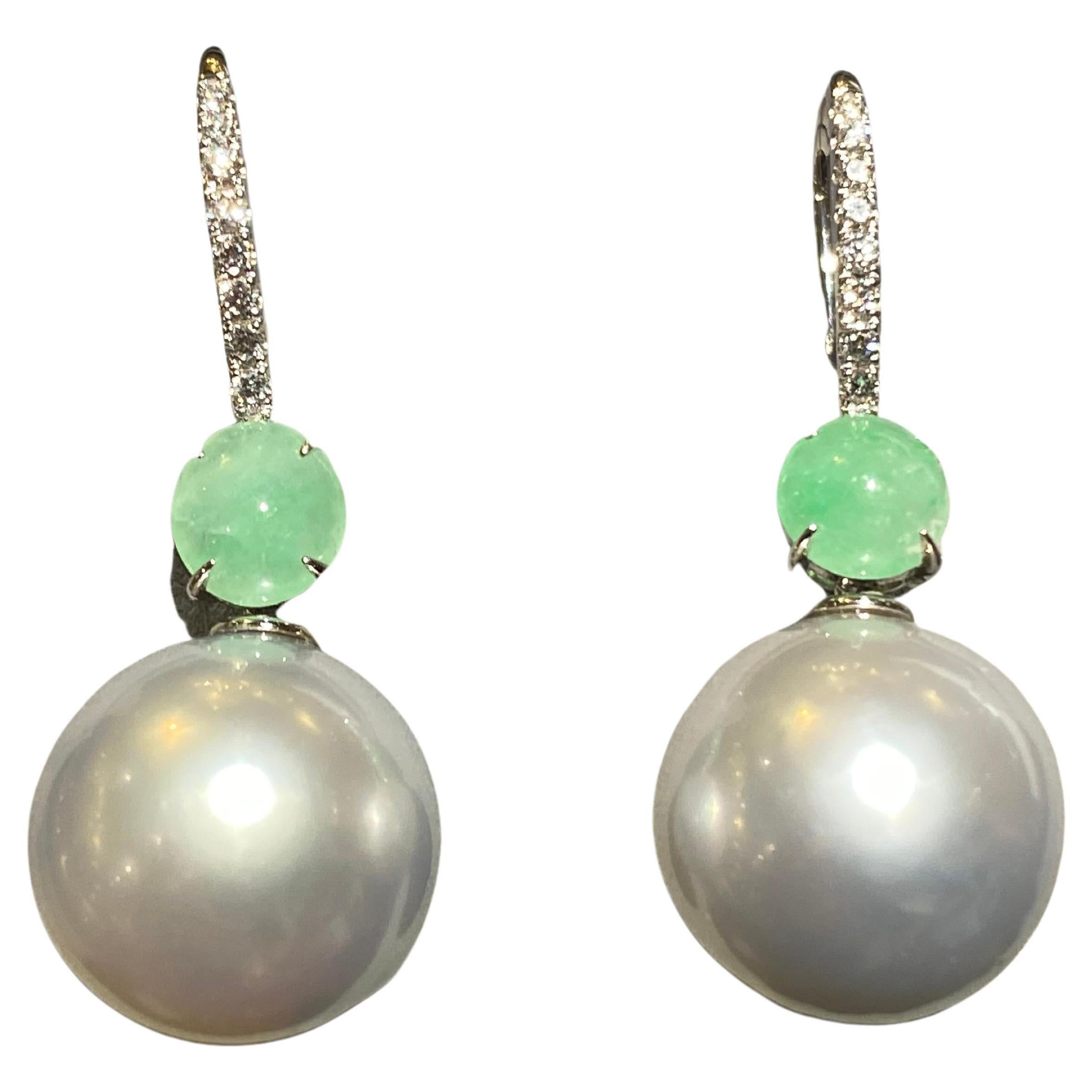 Eostre Type A Jadeite Australian South Sea Pearl and Diamond Earring in 18k Gold