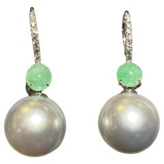 Eostre Type A Jadeite Australian South Sea Pearl and Diamond Earring in 18k Gold