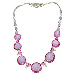 Eostre Type A Lavender Jadeite, Ruby and Diamond Necklace in 18k White Gold
