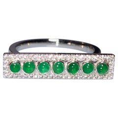 Bague en platine 950 avec diamants et jadéite vert vif de type Eostre de type A