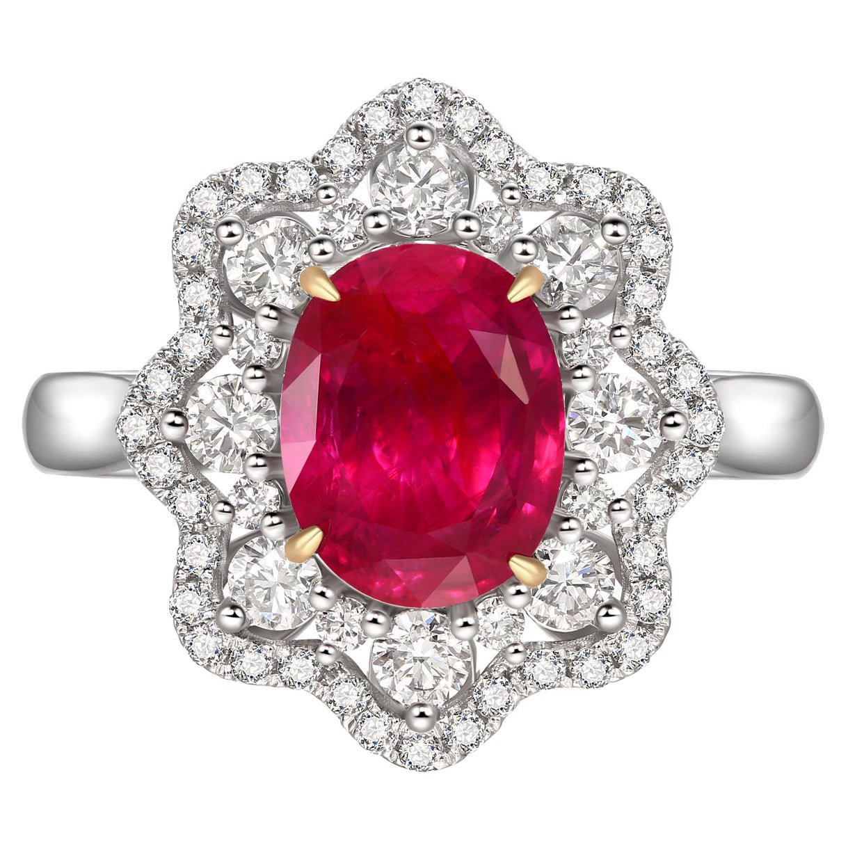 Eostre Ring aus Weißgold mit unerhitztem Rubin und Diamant im Angebot