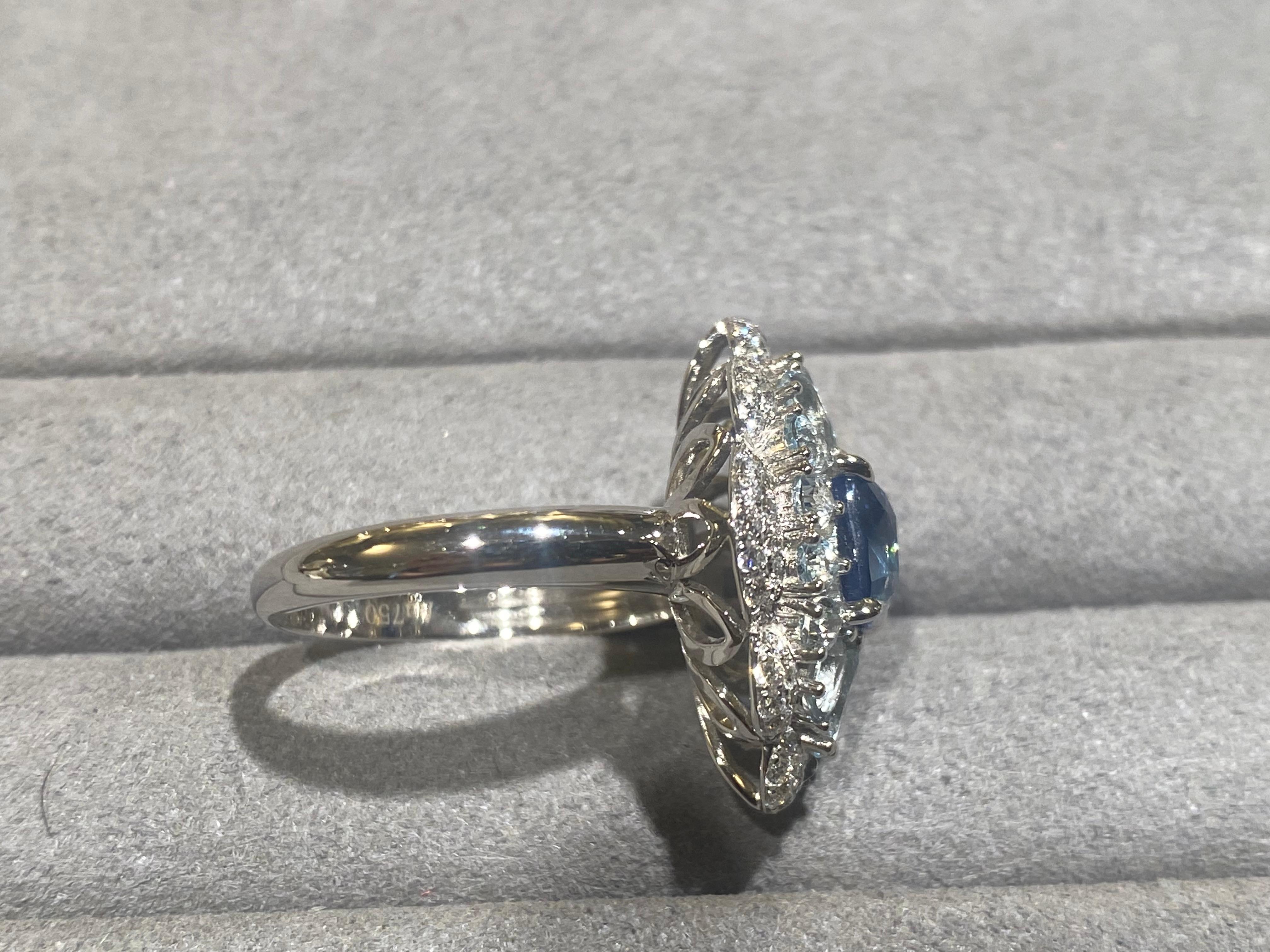 For Sale:  EOSTRE Unheated Sapphire, Aquamarine and Diamond Ring in 18K White Gold 3