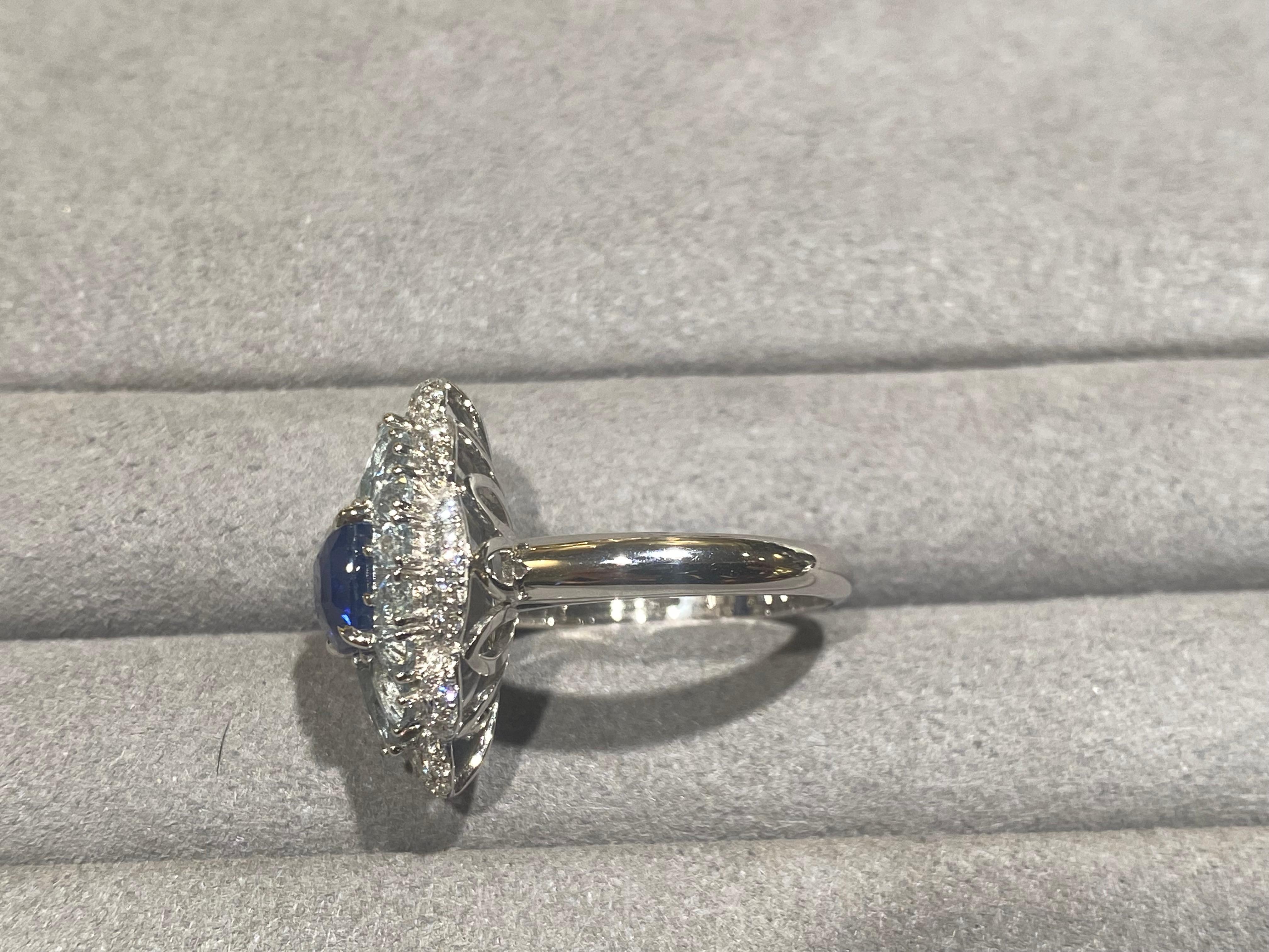 For Sale:  EOSTRE Unheated Sapphire, Aquamarine and Diamond Ring in 18K White Gold 5