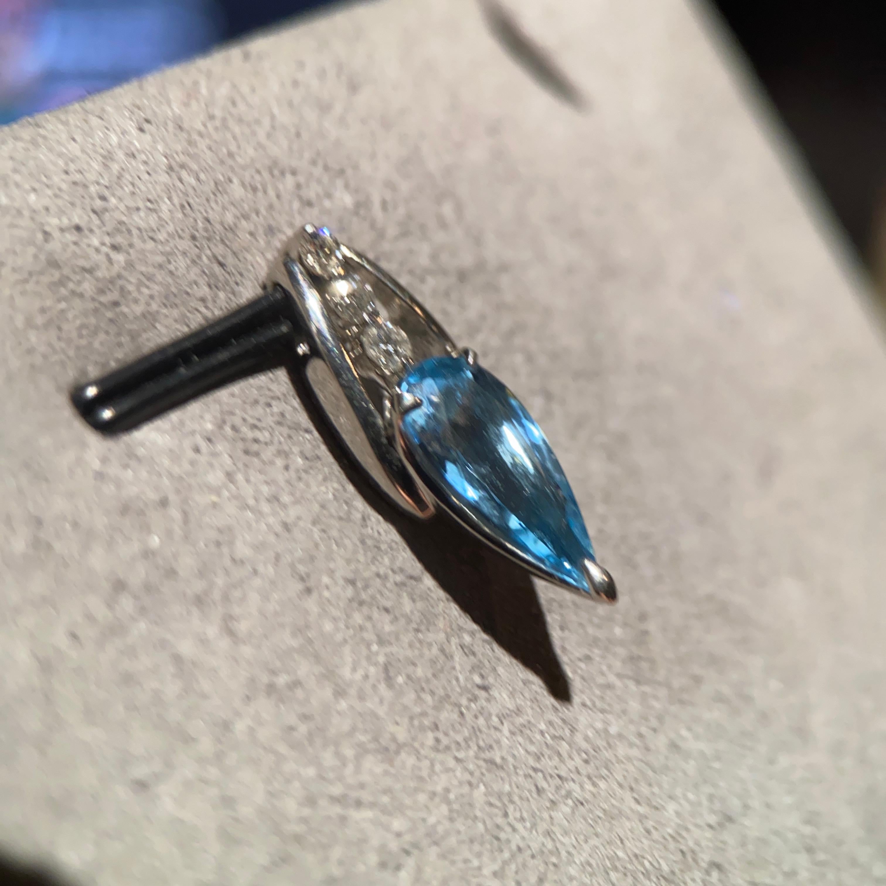 Contemporary Eostre Vivid Blue Aquamarine and Diamond White Gold Pendant For Sale