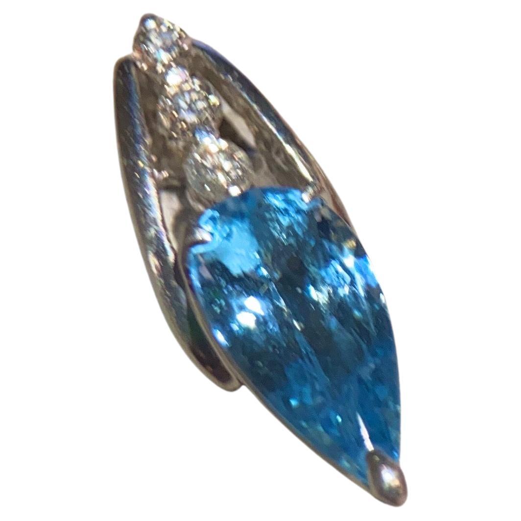 Eostre Vivid Blue Aquamarine and Diamond White Gold Pendant For Sale