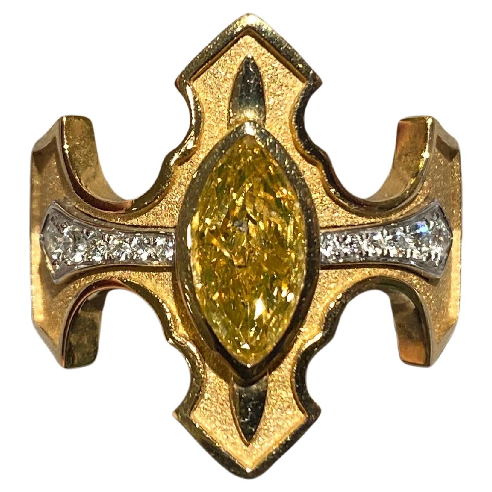 Eostre Ring aus 18 Karat Gelbgold mit gelbem Diamant und Diamanten