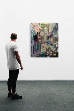 « La lumière de mon frère » – Peinture abstraite en collage textile et techniques mixtes, 39 x 31 pouces