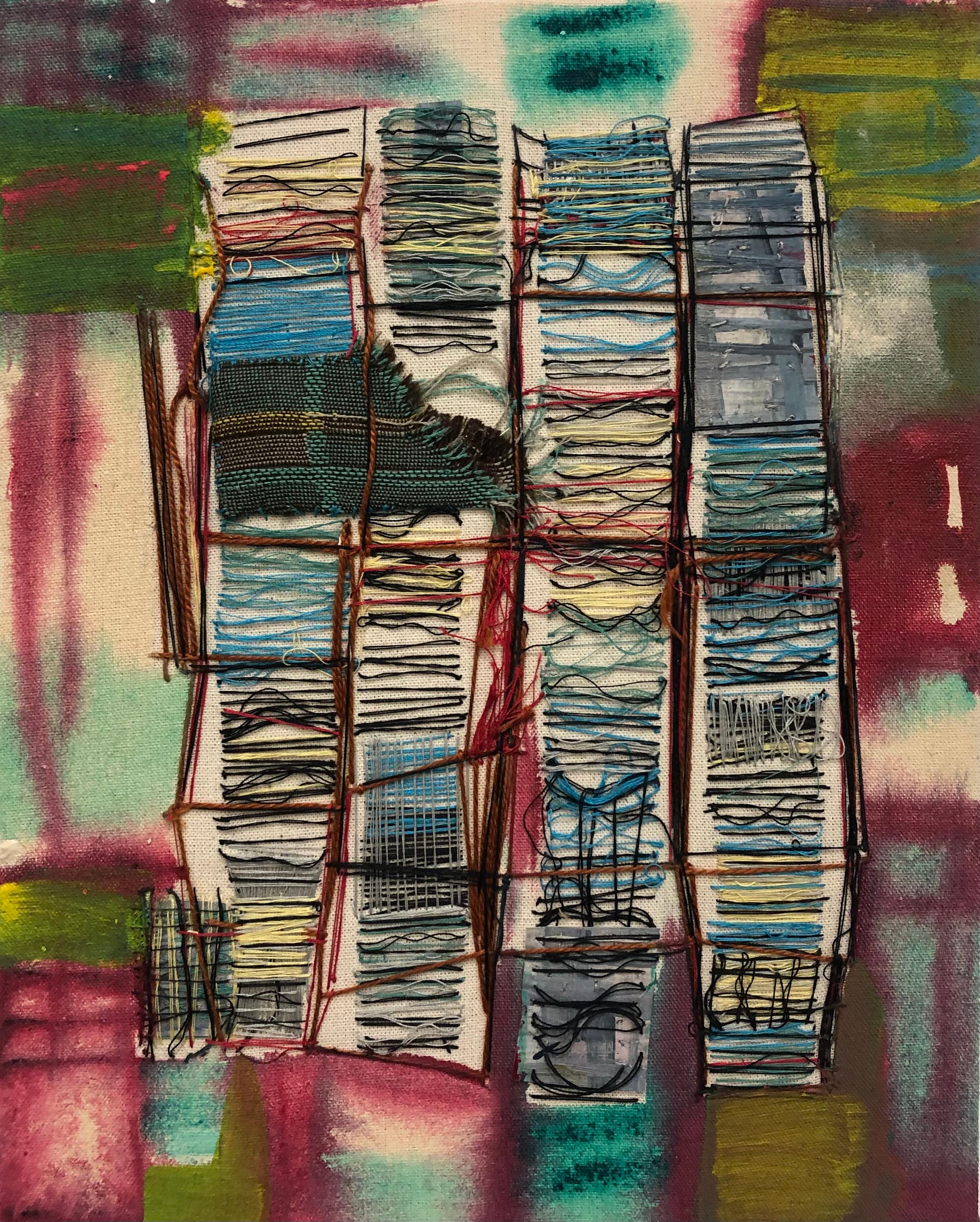 Eozen Agopian Abstract Painting - Anticipation, 10 x 8 in. Abstract Textile Mixed Media Fiber Wall Art