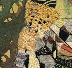 Jeans and Love, Abstract Fiber and Textile Mixed Media Artwork, 8 x 10 in.