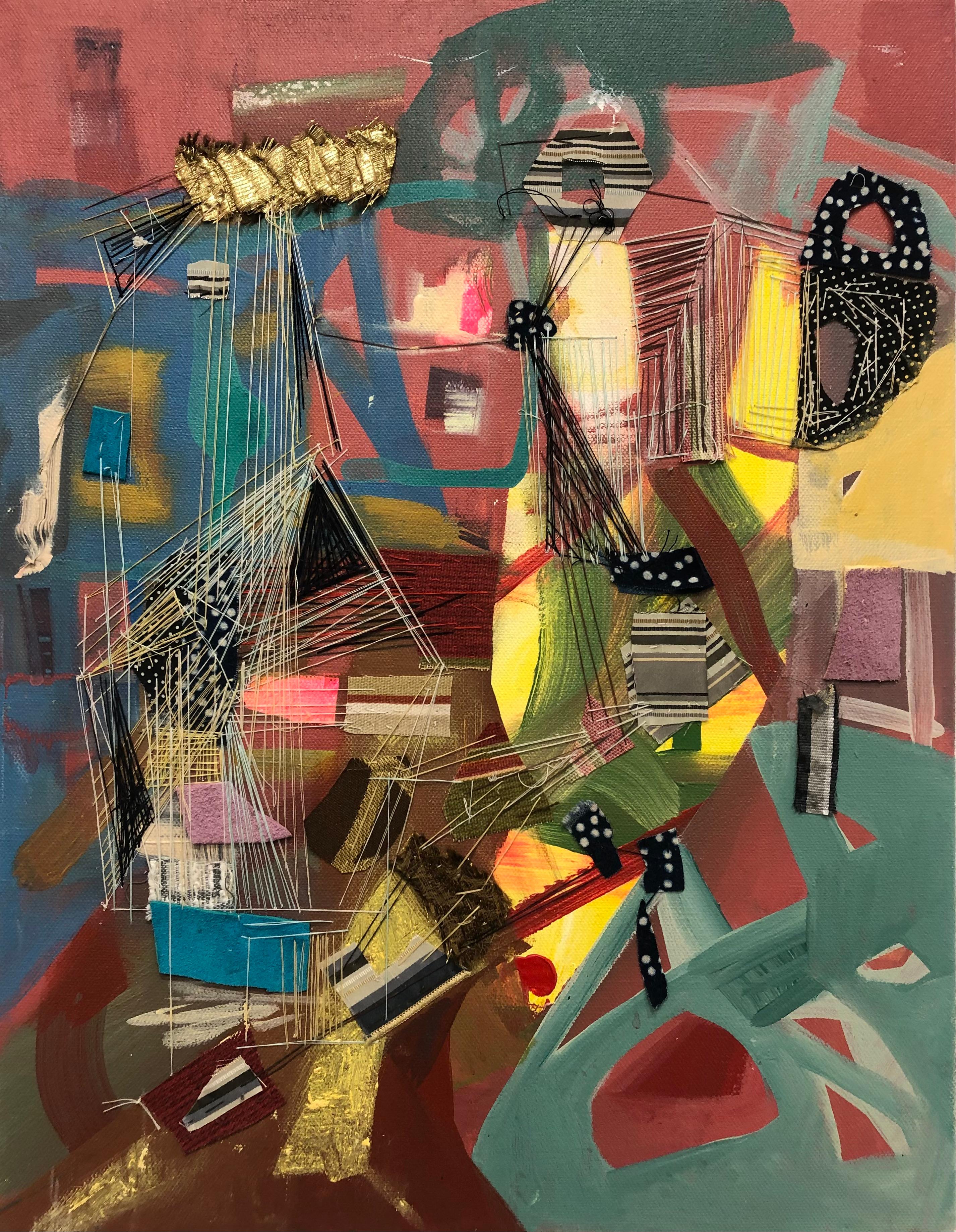 Light Once More, Contemporary Abstract Collage with Textile Elements, 18 x 14 in - Mixed Media Art by Eozen Agopian