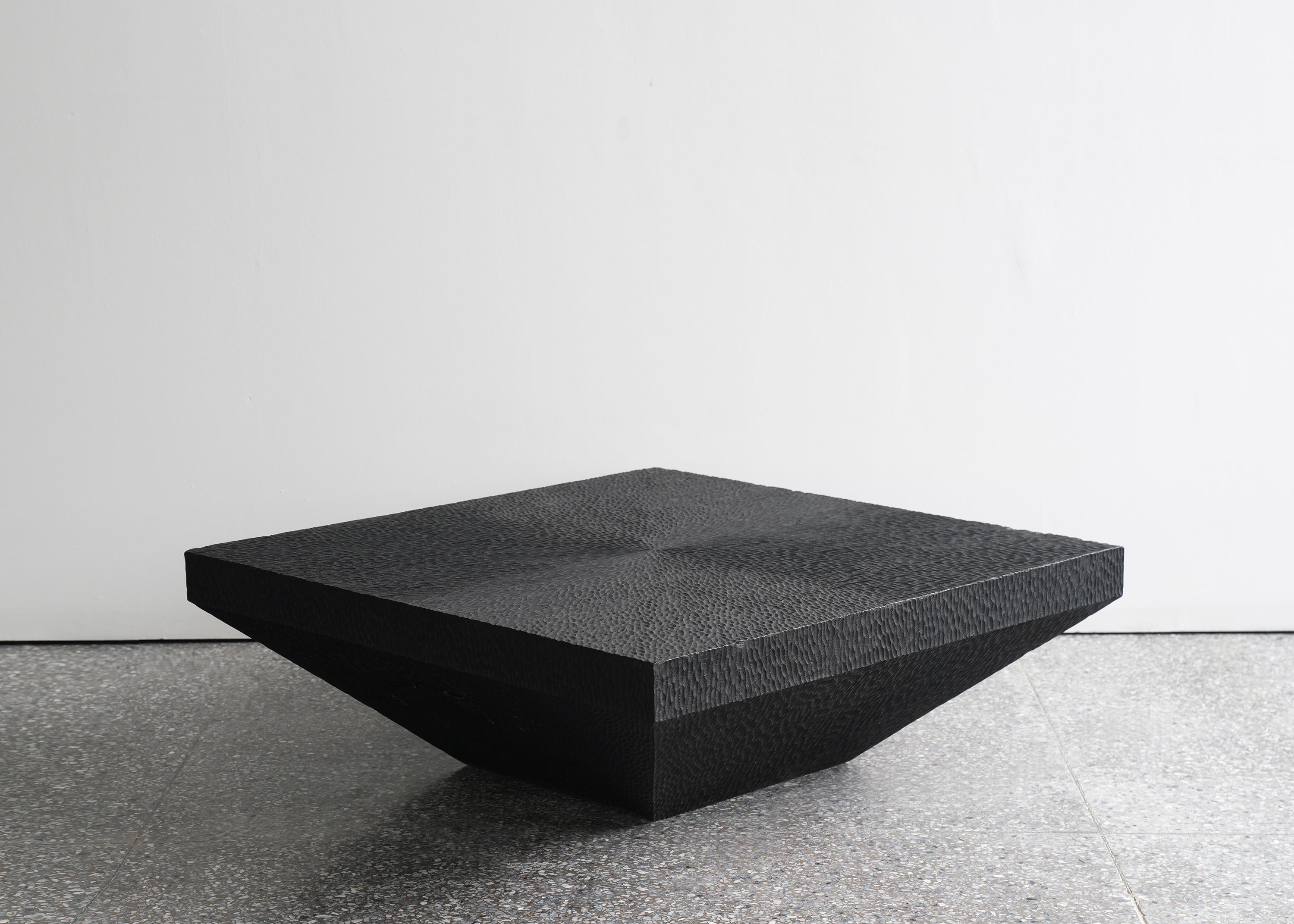 Epang 04 coffee table by Sing Chan
Dimensions: W 80 x D 80 x H 25 cm
Materials: Manual sculpture, teak, black paint, waxing.

Sing Chan ( Chinese: 陈星宇/Xingyu Chen) , the founder of SINGCHAN DESIGN, was born in 1990, and graduated from the Department