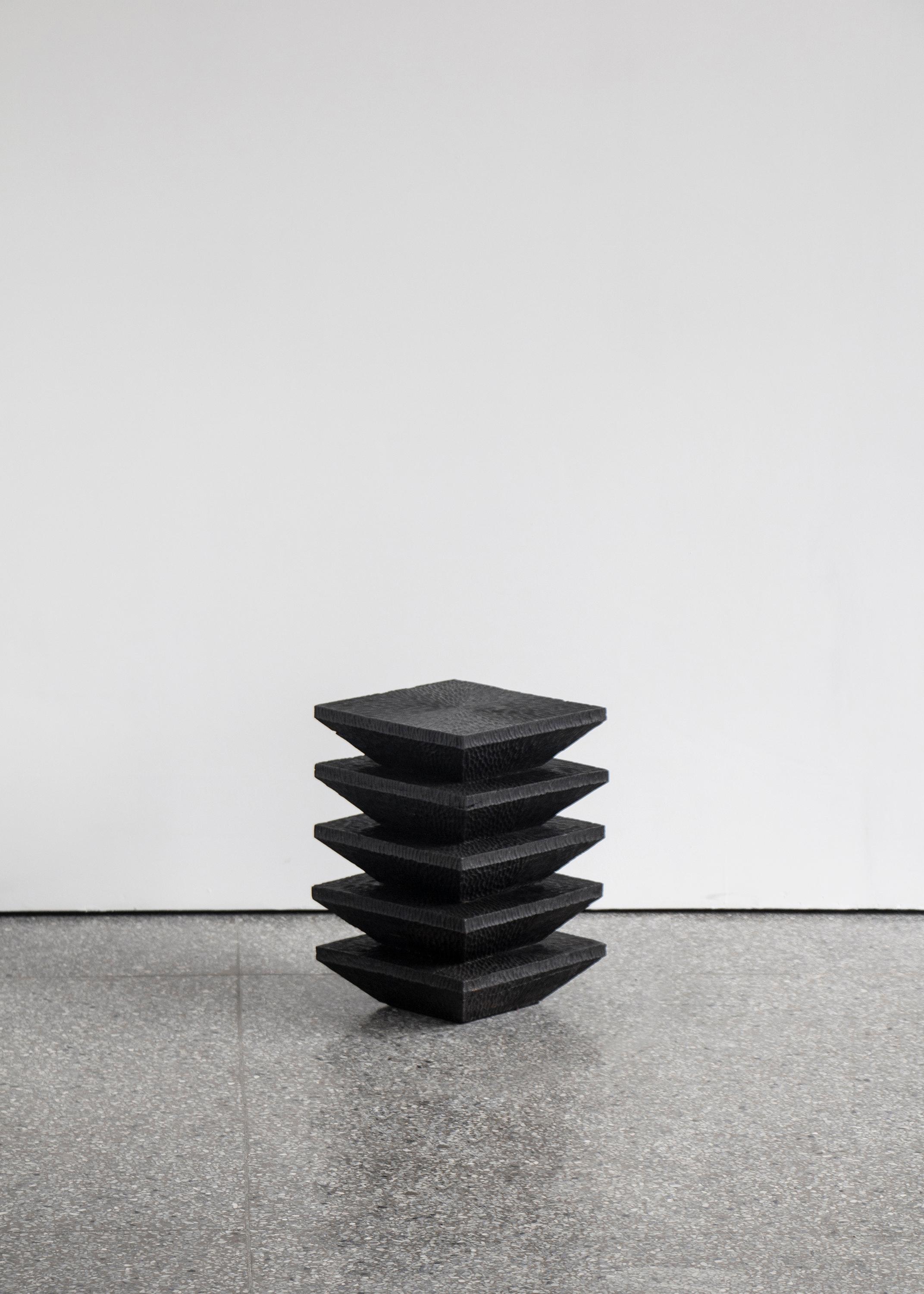 Epang 07 side table by Sing Chan
Dimensions: W 25 x D 25 x H 52.5 cm
Materials: Manual sculpture, teak, black paint, waxing

Sing Chan ( Chinese: 陈星宇/Xingyu Chen) , the founder of SINGCHAN DESIGN, was born in 1990, and graduated from the Department