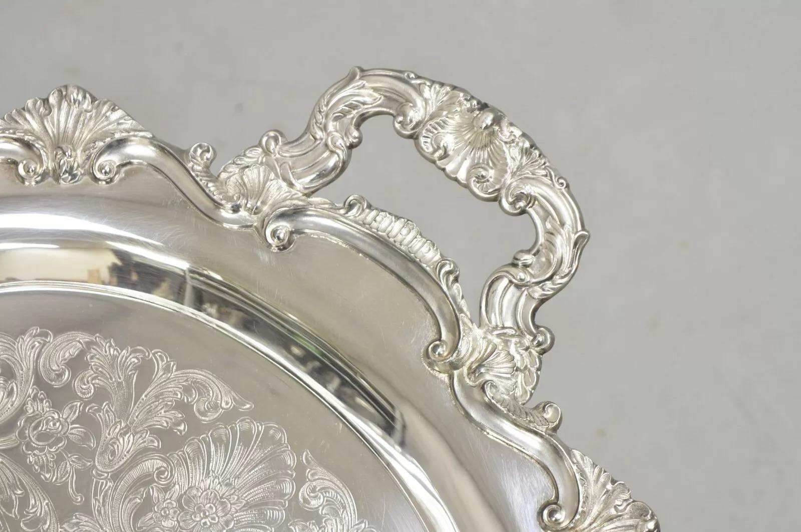 EPCA Bristol Silverplate by Poole 145 Silver Plated Victorian Style Serving Tray In Good Condition For Sale In Philadelphia, PA