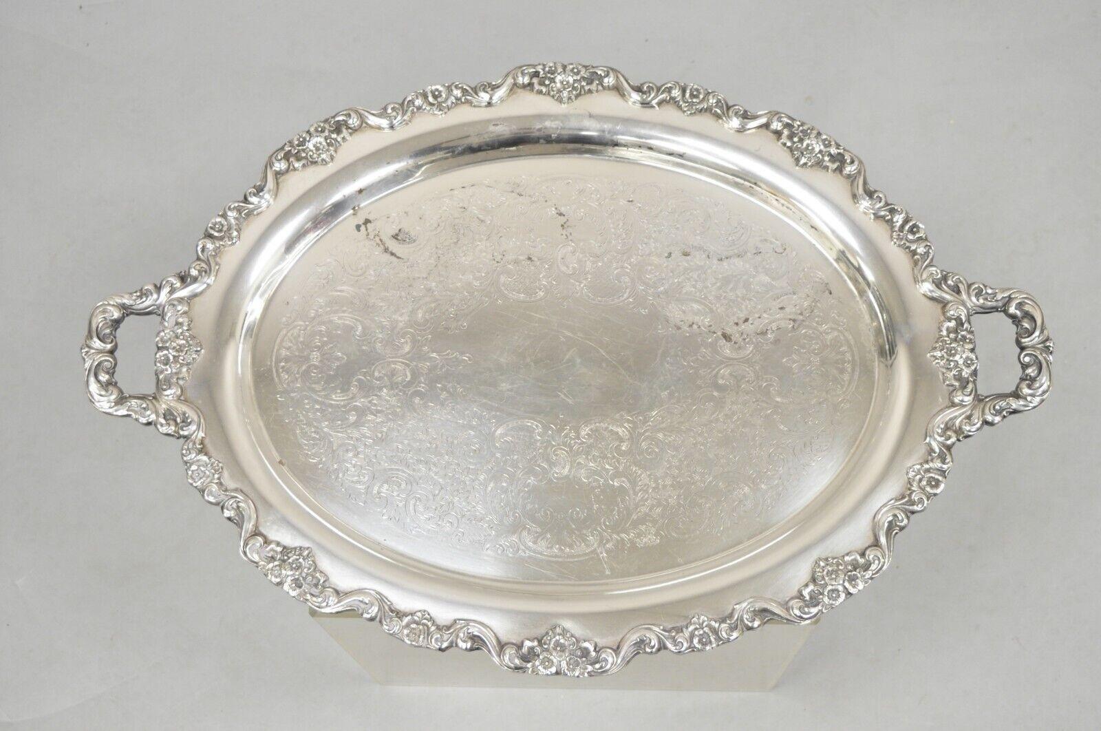EPCA Poole Silver Co 400 Lancaster Rose Large Silver Plated Serving Platter Tray For Sale 7