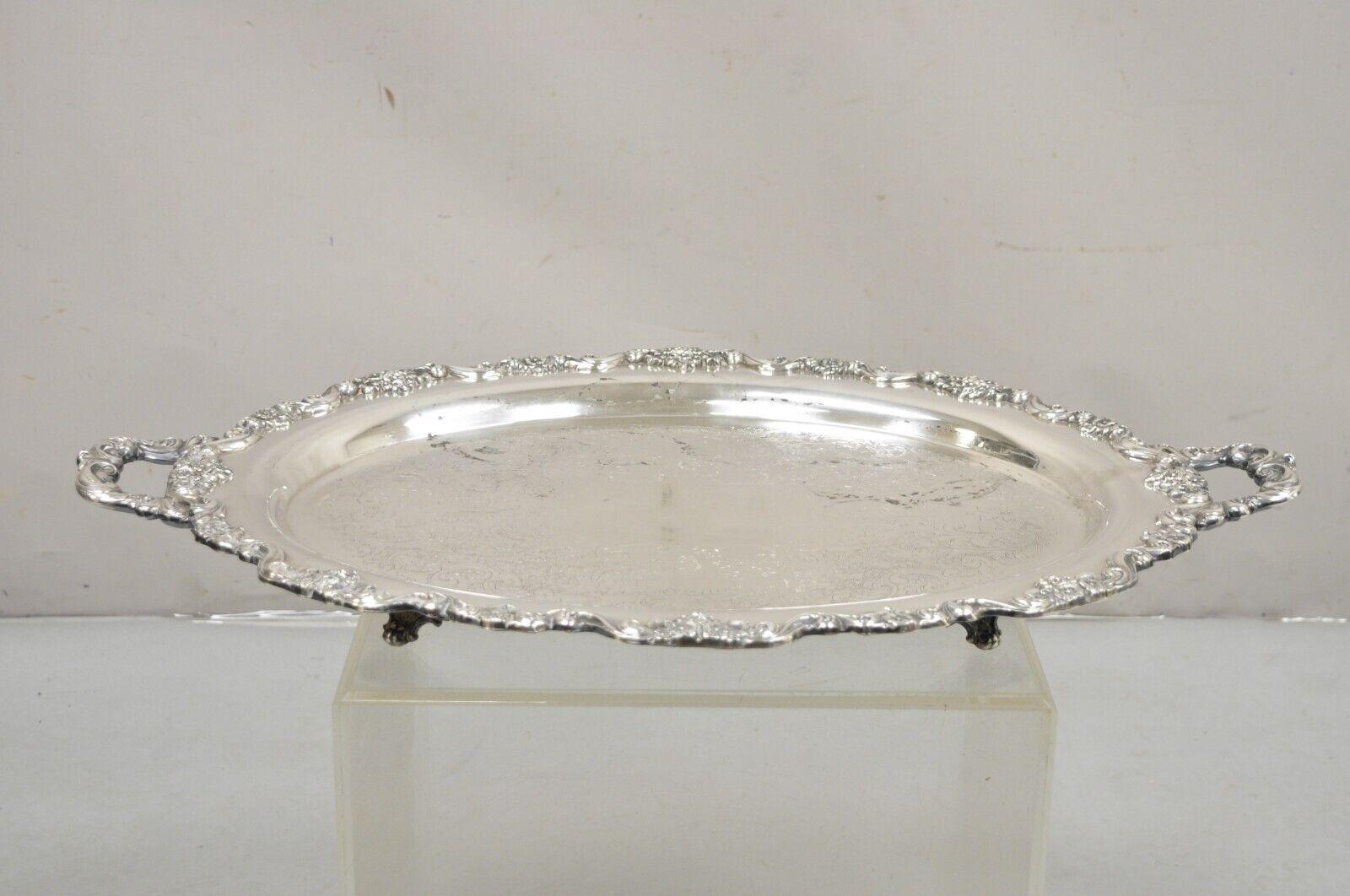 Vintage EPCA Poole Silver Co 400 Lancaster Rose Large Silver Plated Serving Platter Tray. Circa Mid 20th Century. Mesures :  2