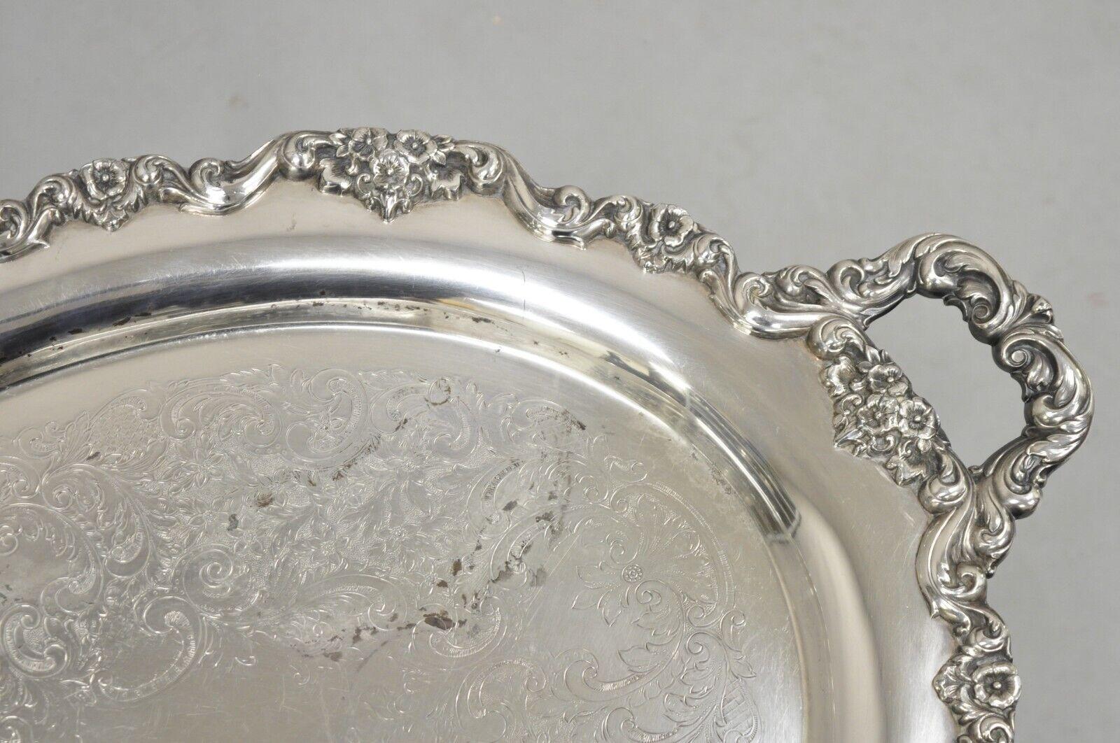 EPCA Poole Silver Co 400 Lancaster Rose Large Silver Plated Serving Platter Tray In Good Condition For Sale In Philadelphia, PA