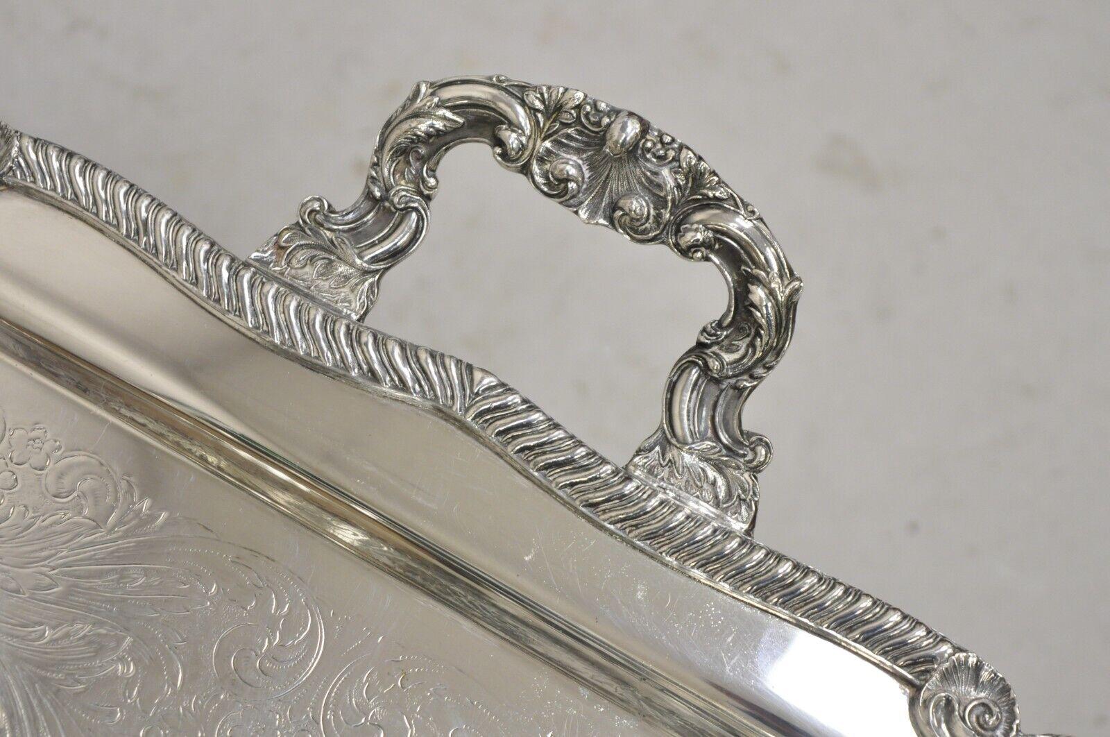 EPCA Poole Silver Co 400 Lancaster Rose Large Silver Plated Serving Platter Tray In Good Condition For Sale In Philadelphia, PA
