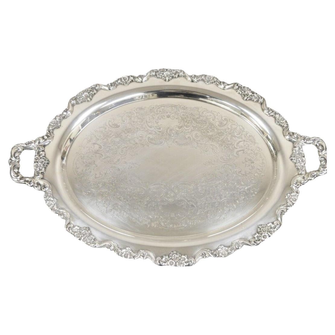 EPCA Poole Silver Co 400 Lancaster Rose Large Silver Plated Serving Platter Tray For Sale