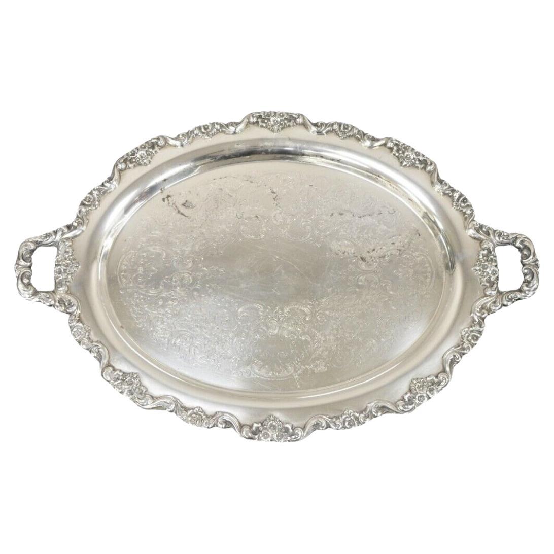 EPCA Poole Silver Co 400 Lancaster Rose Large Silver Plated Serving Platter Tray For Sale