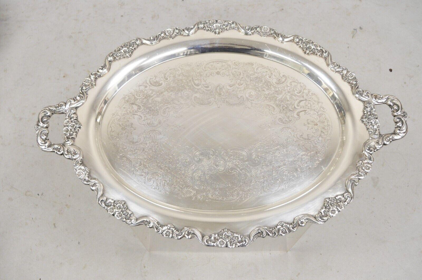 EPCA Poole Silver Co 400 Lancaster Rose Lrg Silver Plate Serving Platter Tray B For Sale 6