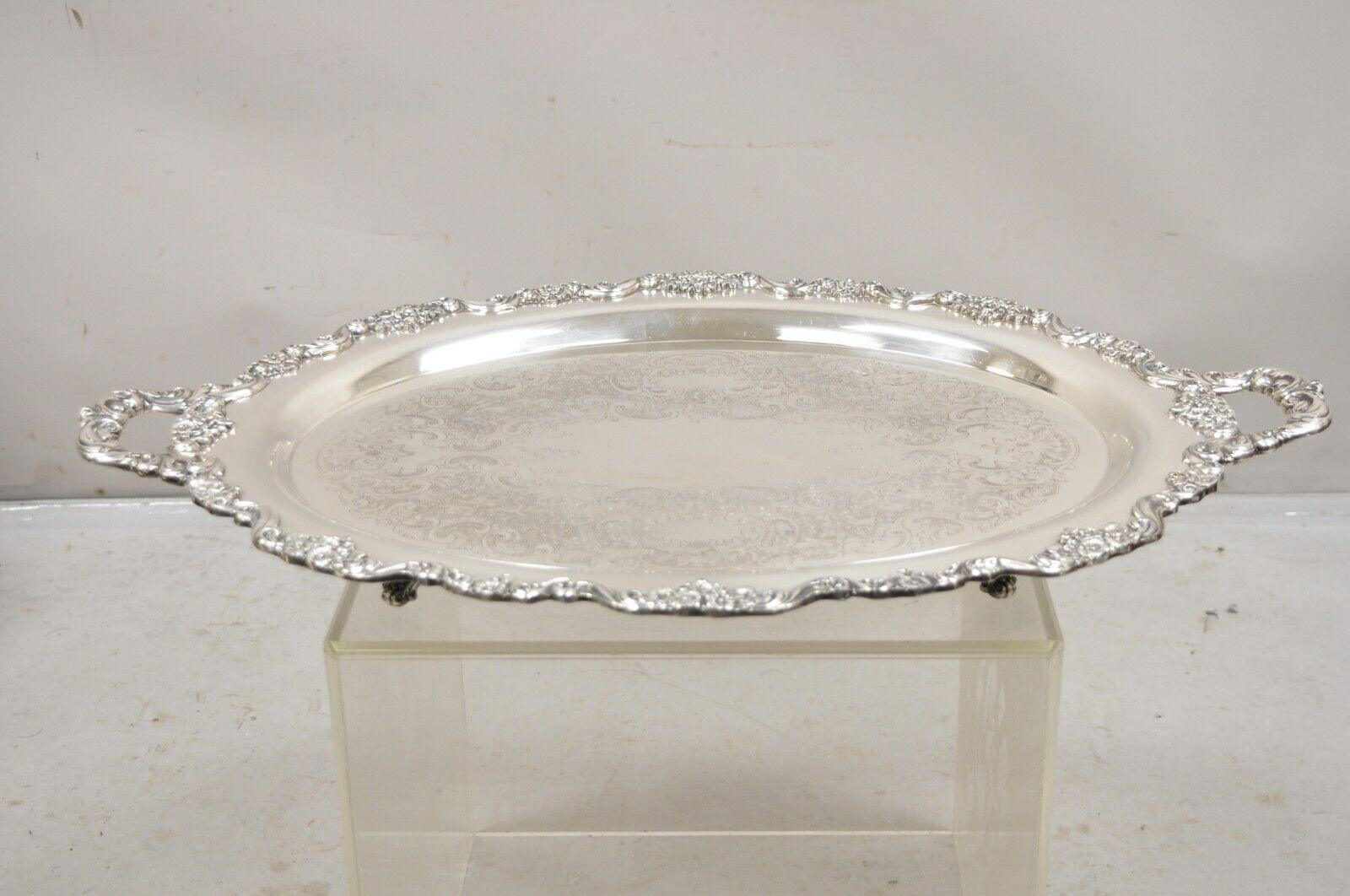 EPCA Poole Silver Co 400 Lancaster Rose Large Silver Plate Serving Platter Tray B. Circa Mid 20th Century. Measurements:  2