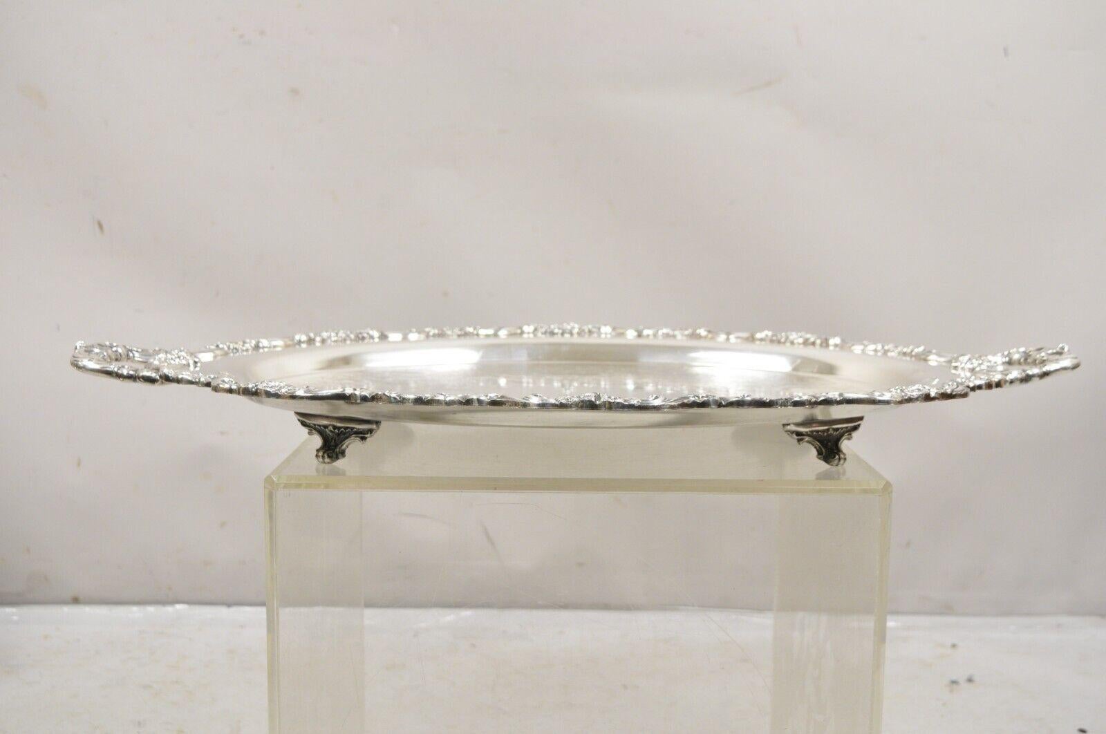 Victorian EPCA Poole Silver Co 400 Lancaster Rose Lrg Silver Plate Serving Platter Tray B For Sale