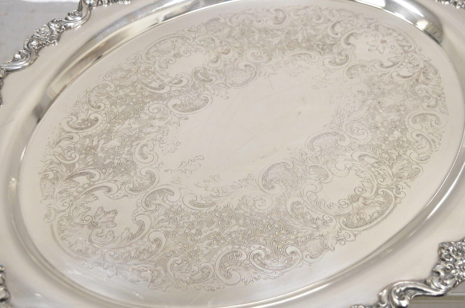 20th Century EPCA Poole Silver Co 400 Lancaster Rose Lrg Silver Plate Serving Platter Tray B For Sale