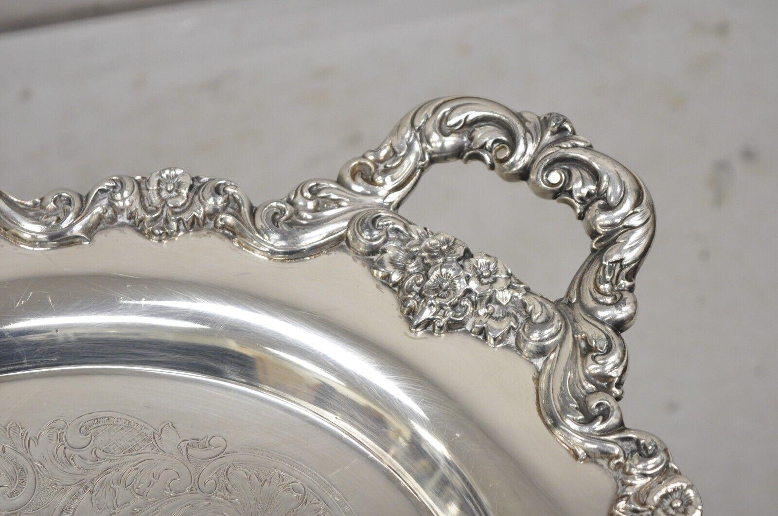 EPCA Poole Silver Co 400 Lancaster Rose Lrg Silver Plate Serving Platter Tray B For Sale 2