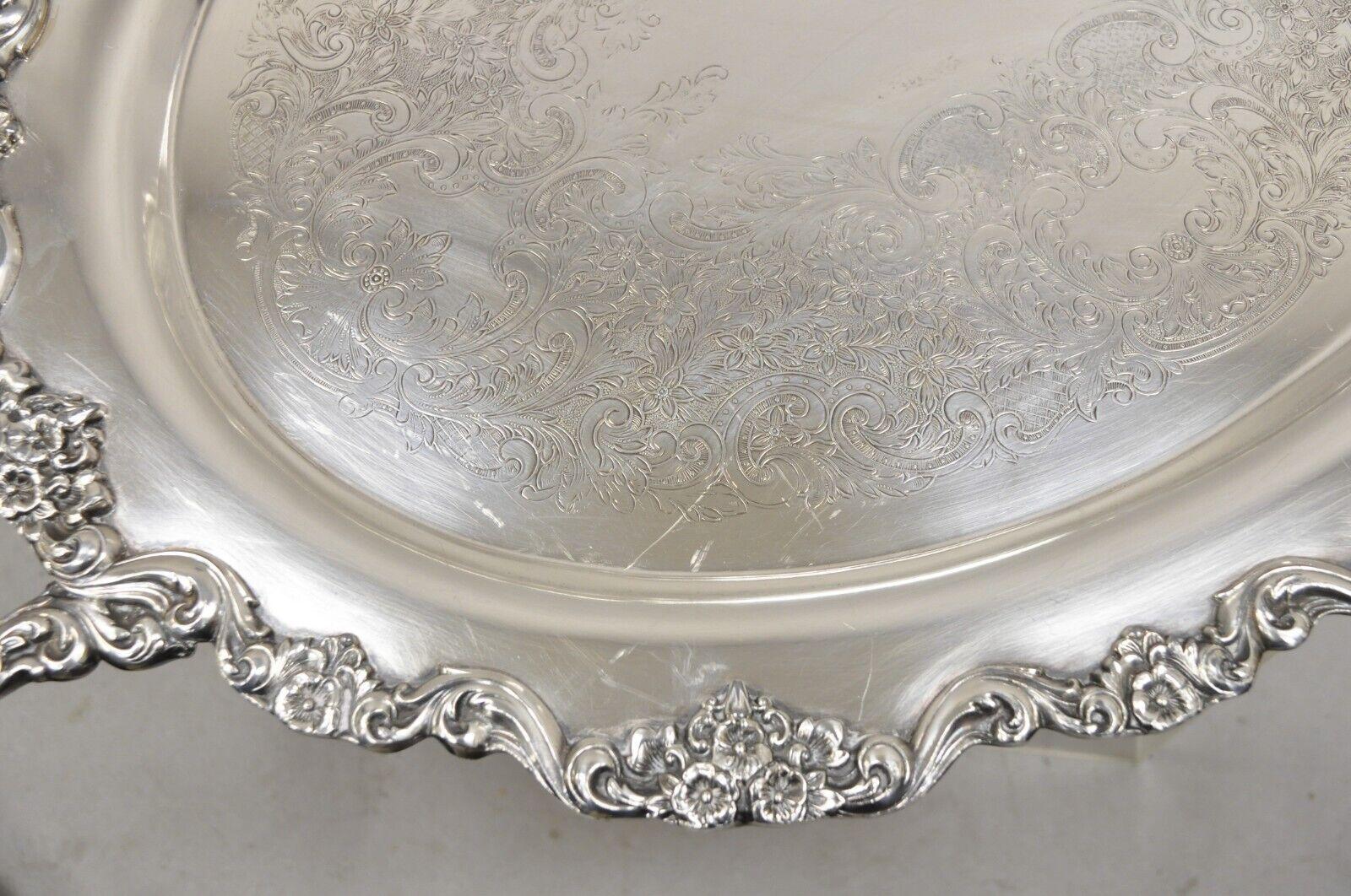 EPCA Poole Silver Co 400 Lancaster Rose Lrg Silver Plate Serving Platter Tray B For Sale 3