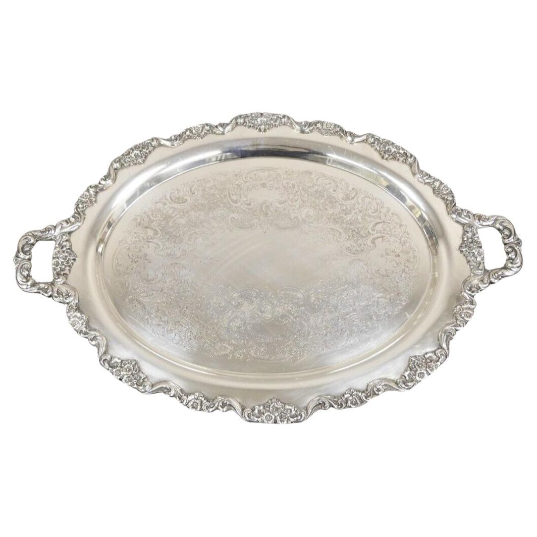 EPCA Poole Silver Co 400 Lancaster Rose Lrg Silver Plate Serving Platter Tray B For Sale