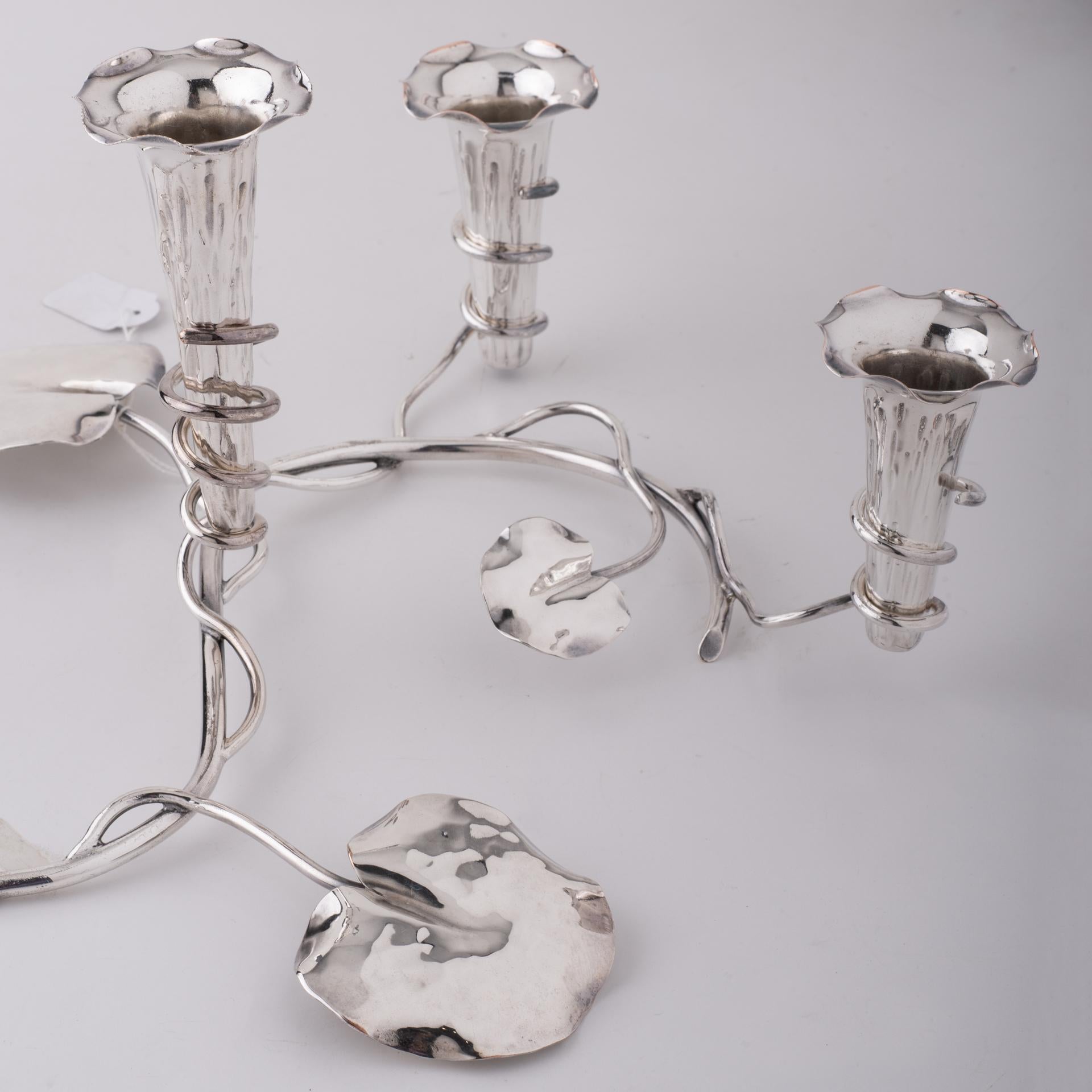 English Epergne in Silver Plate with Flowers Holders For Sale