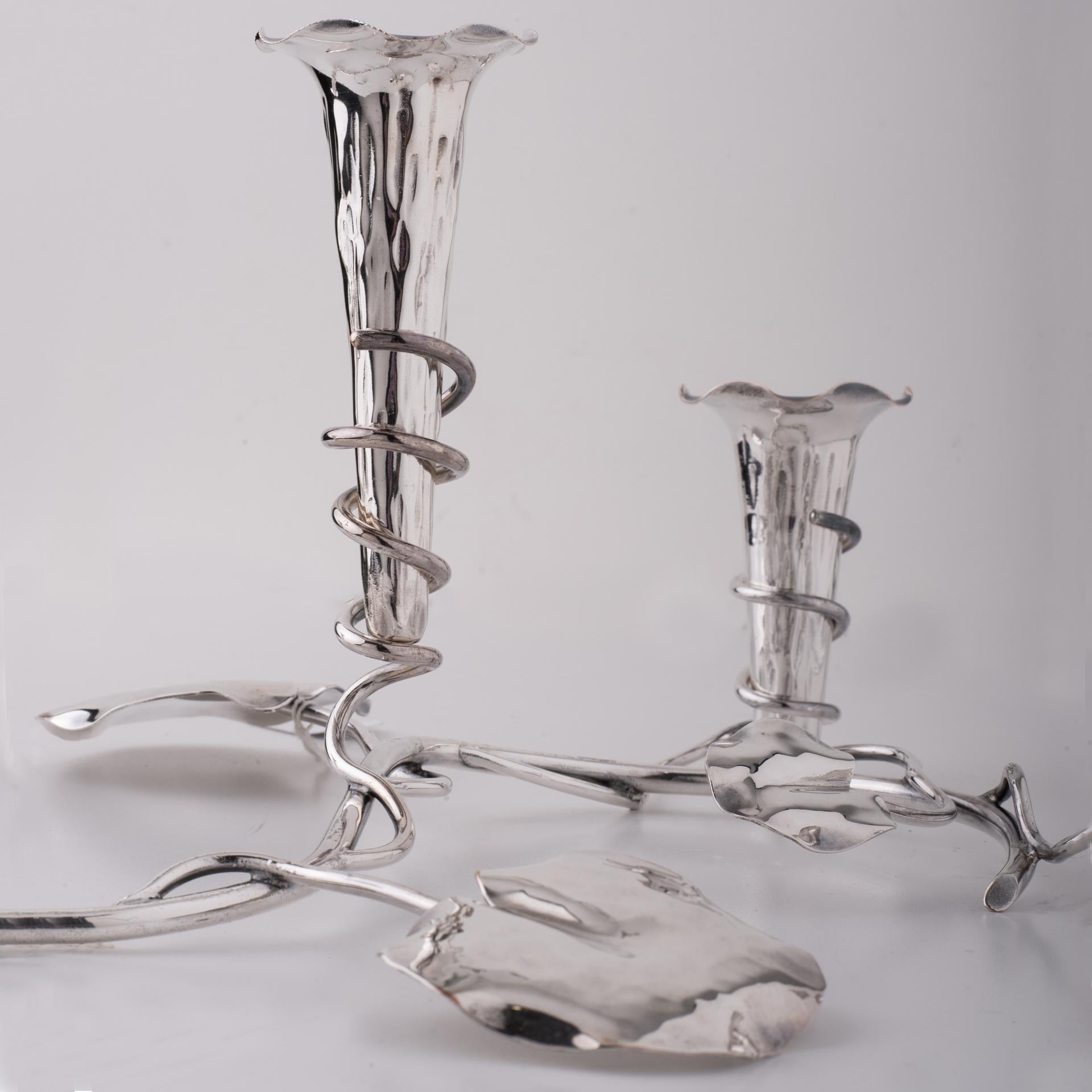Hand-Crafted Epergne in Silver Plate with Flowers Holders For Sale