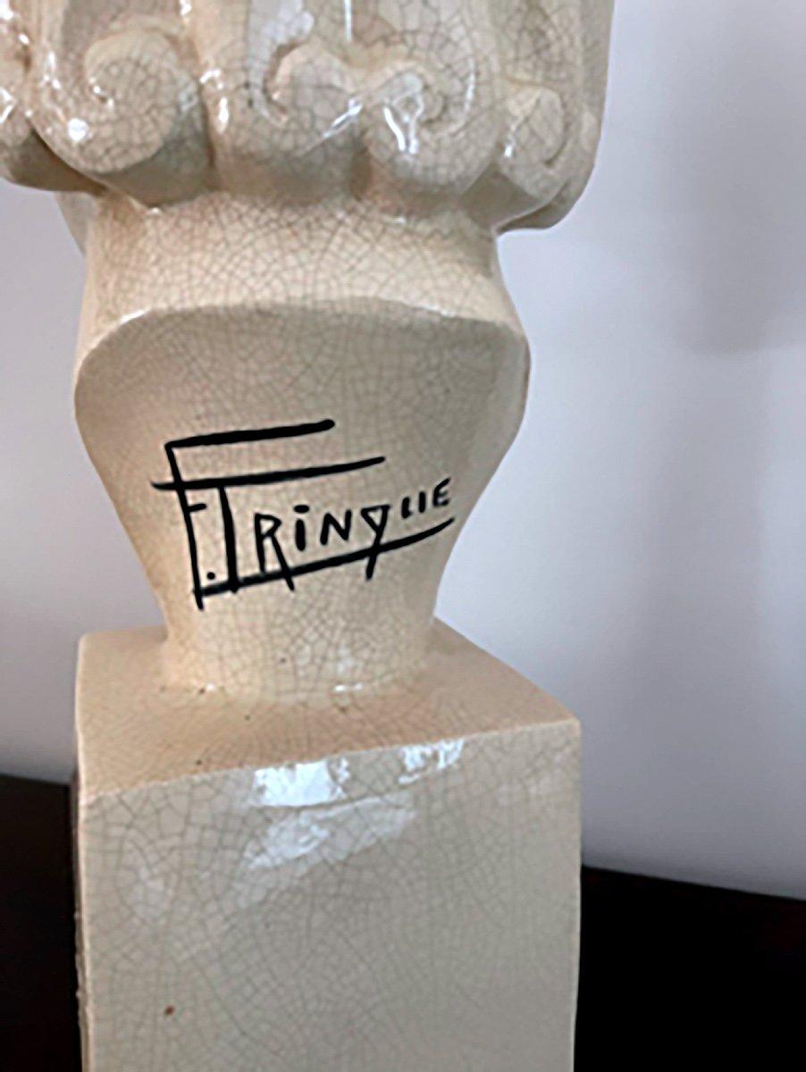 Ephebe Crackle Porcelain Sculpture, Art Deco, Signed: F.trinque For Sale 2