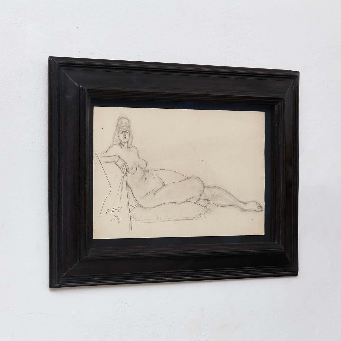 Mid-Century Modern Ephemeral Beauty: Brassaï's Rare Nude Pencil Drawing, 1944 For Sale