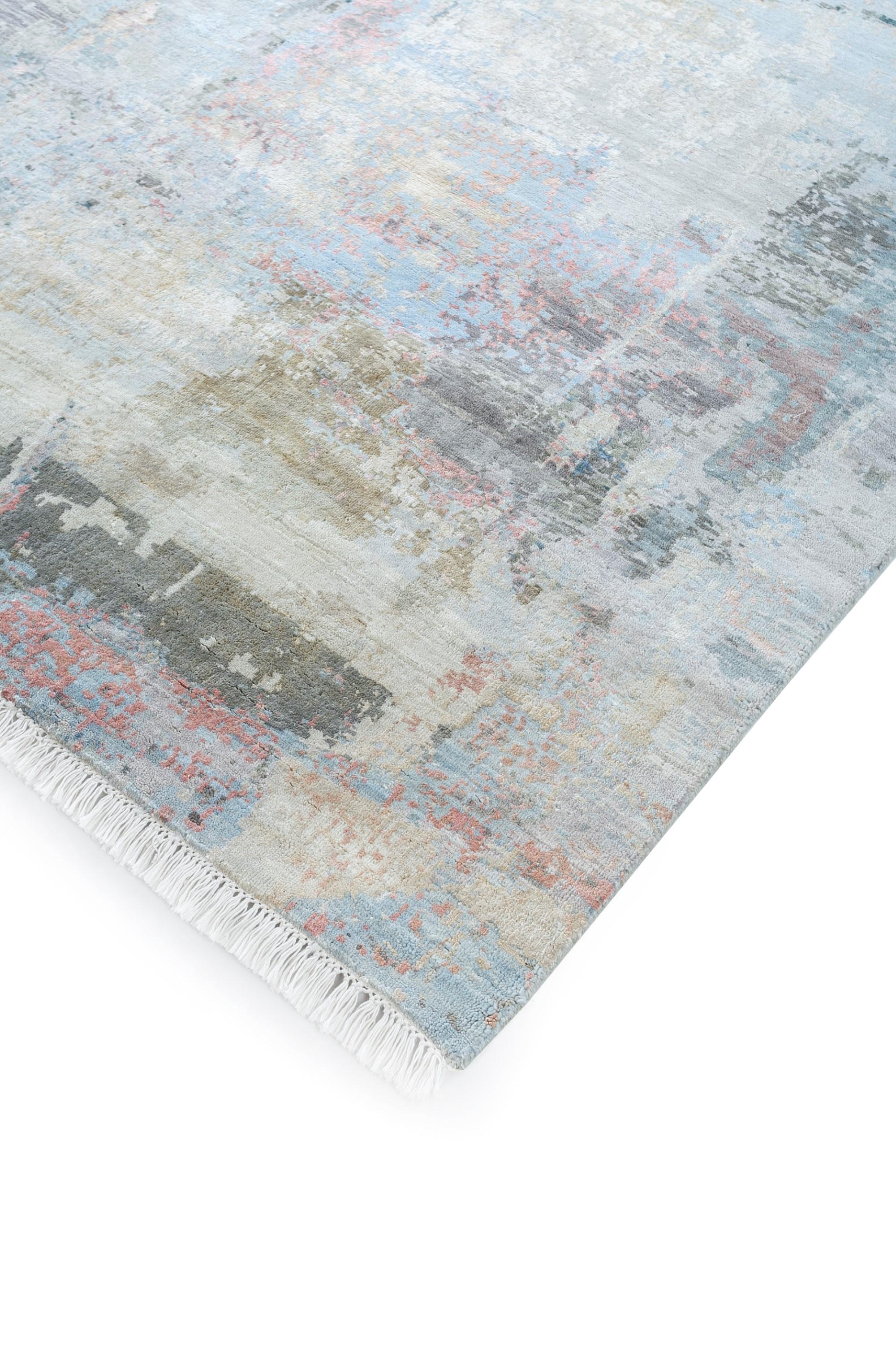 Modern Ephemeral Echoes Blue Surf & Forest Green 300X450 cm Handknotted Rug For Sale