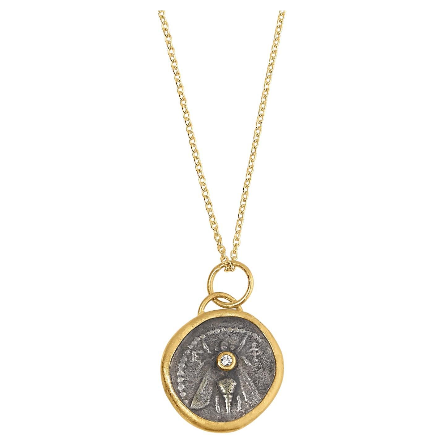 Ephesus Coin Charm, Tetra Drachm, Ancient Bee Coin Amulet Pendant Necklace