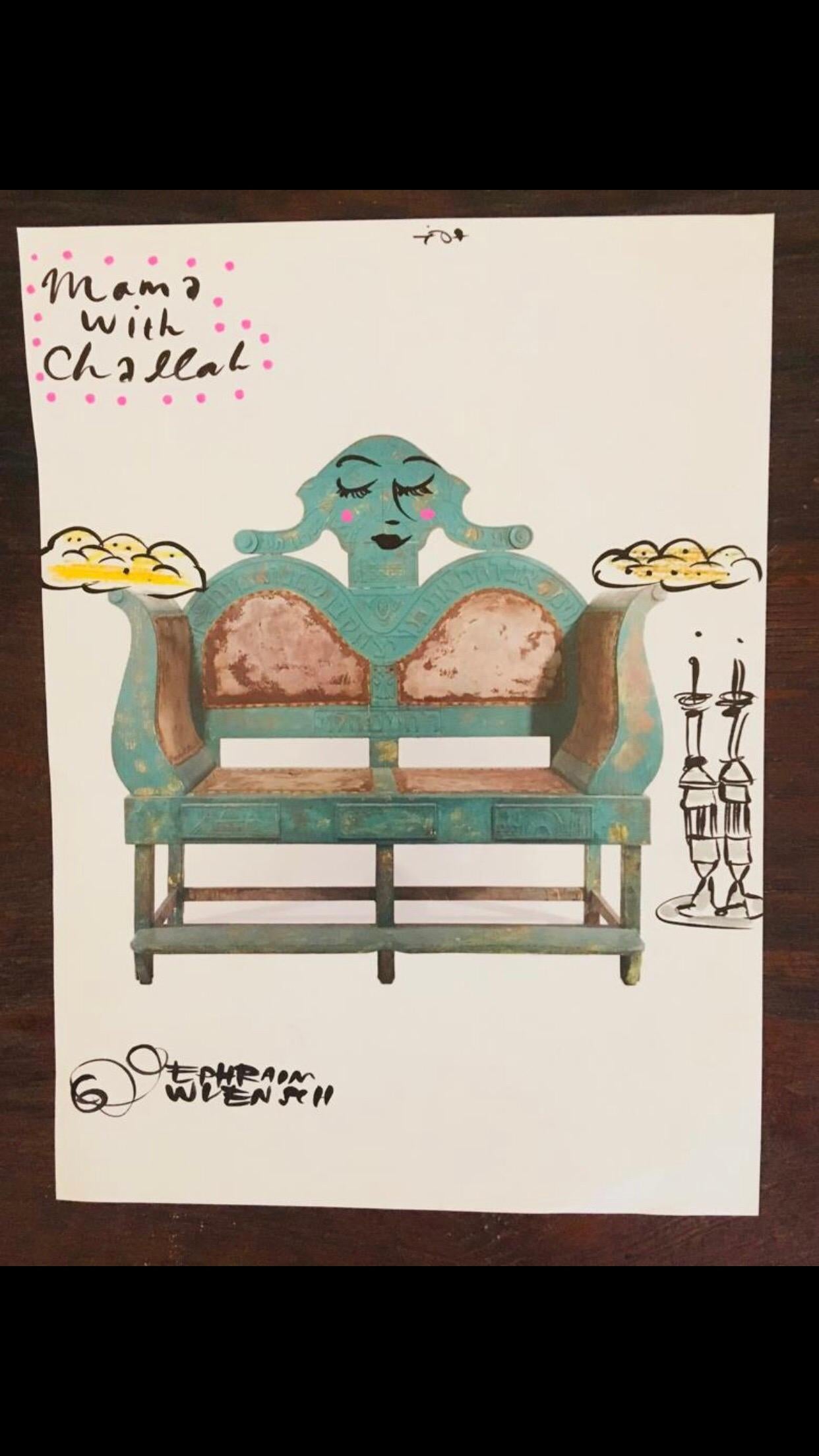 Mixed Media Bris Chair Antique Brith Mila Judaica Pop Art Drawing NYC Street Art For Sale 1