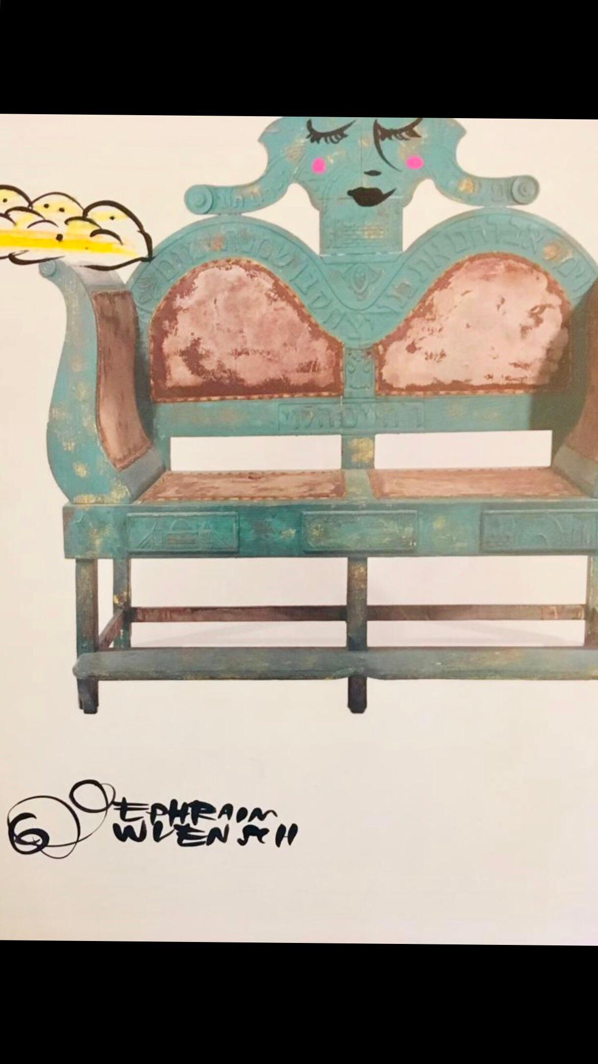 Mixed Media Bris Chair Antique Brith Mila Judaica Pop Art Drawing NYC Street Art For Sale 1