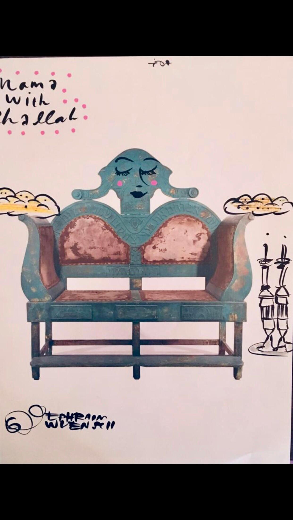 Mixed Media Bris Chair Antique Brith Mila Judaica Pop Art Drawing NYC Street Art For Sale 2
