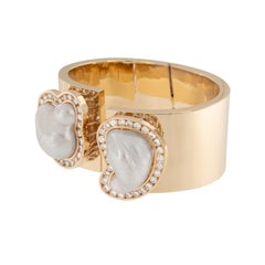 Epic -14 Karat & 18 Karat yellow Gold Baroque Pearl and Diamond Bangle Bracelet