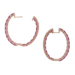 Epic 18 Karat Rose Gold 11.62 Carat Oval Ruby Inside Outside Hoop Earrings