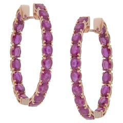 Epic 18 Karat Rose Gold 11.62 Carat Oval Ruby Inside Outside Hoop Earrings