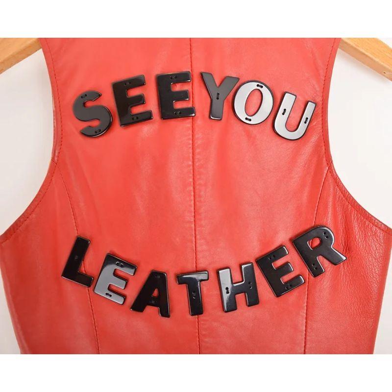 Epic 1990's Moschino 'Ciao Seeyou Leather' Fun Red Waistcoat Vest For Sale 2