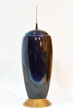Epic Art Deco Inspired Ceramic Drip Glazed Lidded Raku Vase by Tony Evans CA
