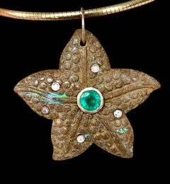 Epic Australian Opal Starfish Pendant with Emerald, Diamonds & 14k Gold