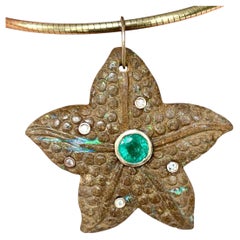 Epic Australian Opal Starfish Pendant with Emerald, Diamonds & 14k Gold