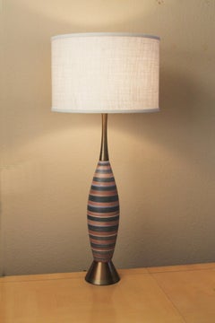Epic! Bitossi Mid Century Modern Sleek Italian Pottery Lamp! 50s Gray Brown Blue