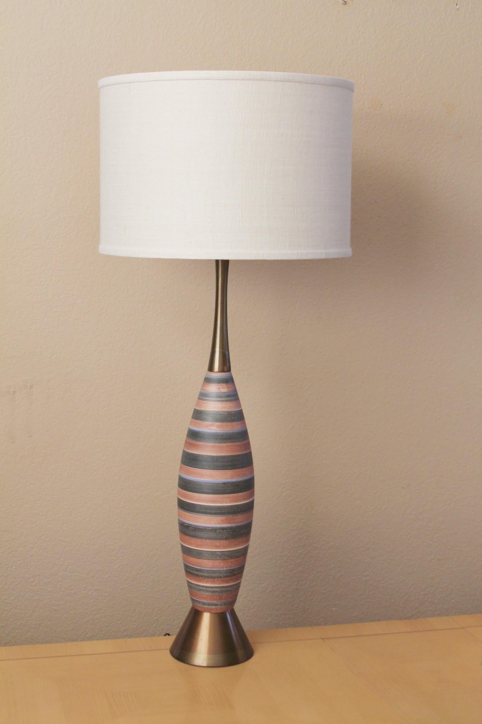 Mid-Century Modern Epic! Bitossi Mid Century Modern Sleek Italian Pottery Lamp! 50s Gray Brown Blue For Sale